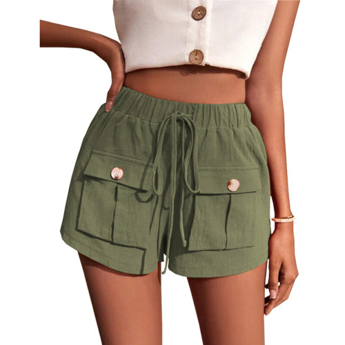 Army Green Mid-waist Pocket Overall Shorts TQF530001-27