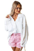 White Eyelet Detail Oversize Shirt with Chest Pockets LC2552706-1