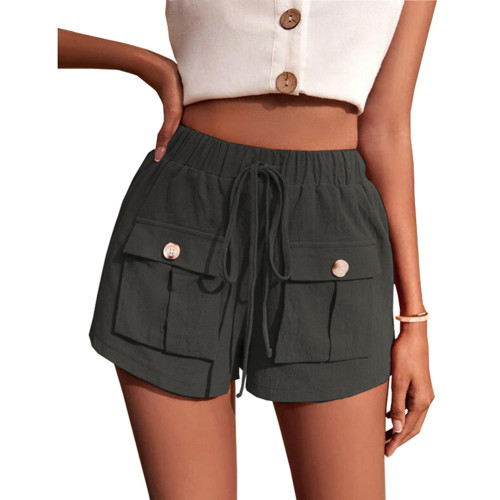 Dark Gray Mid-waist Pocket Overall Shorts TQF530001-26