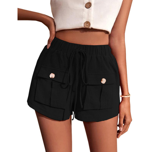 Black Mid-waist Pocket Overall Shorts TQF530001-2
