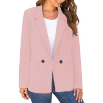 Pink Lapel Collar Button Solid Color Blazer TQK260054-10