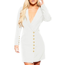 White V Neck Single Breasted Slim Fit Blazer Dress TQK311184-1