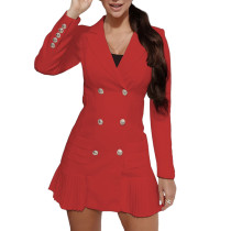 Red Double Breasted Pleated A-line Blazer Dress TQK311185-3