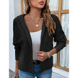 Black Hooded Cable Knit Open Front Cardigan TQK280166-2