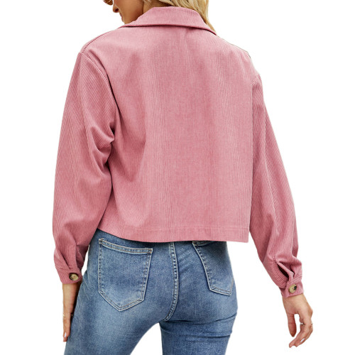 Pink Corduroy Button Short Jacket with Pocket TQK280165-10