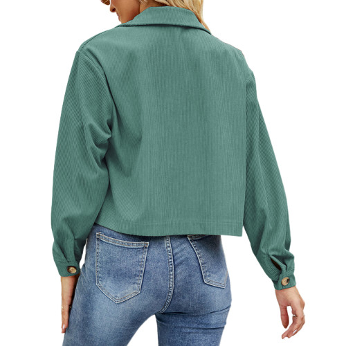 Green Corduroy Button Short Jacket with Pocket TQK280165-9