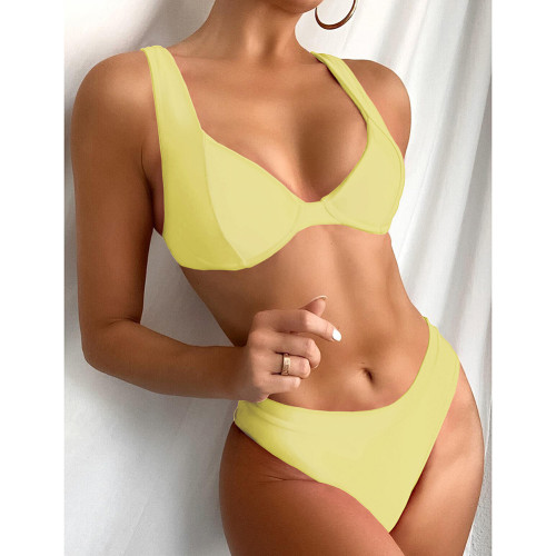 Yellow Solid Color Sexy Bikini Set TQF610003-7
