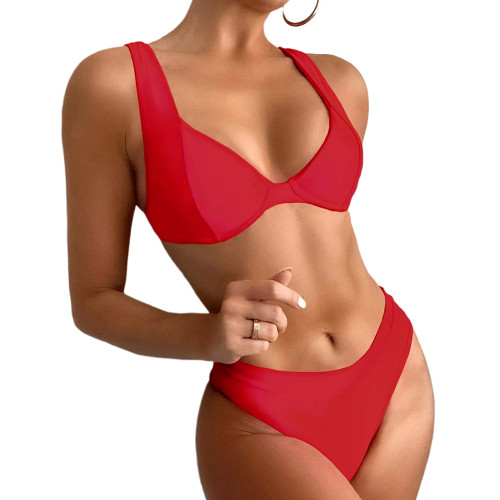 Red Solid Color Sexy Bikini Set TQF610003-3