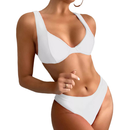 White Solid Color Sexy Bikini Set TQF610003-1