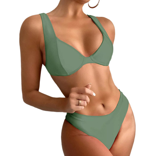 Army Green Solid Color Sexy Bikini Set TQF610003-27