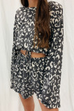 Gray Animal Print Long Sleeves Pullover and Shorts Lounge Set LC15252-11