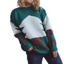 Green Christmas Tree Print Thicken Jacquard Pullover Sweater TQK271402-9