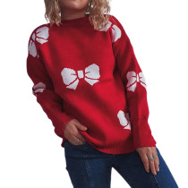 Red Bowknot Print Thicken Christmas Sweater TQK271400-3C