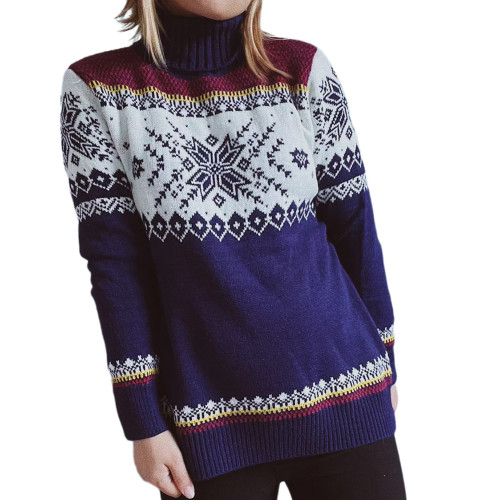 Navy Blue Christmas Snowflake Elk Knit Pullover Sweater TQK271408-34