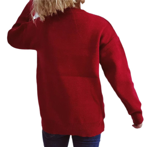 Red Snowman Elk Pattern Color Block Pullover Sweater TQK271409-3