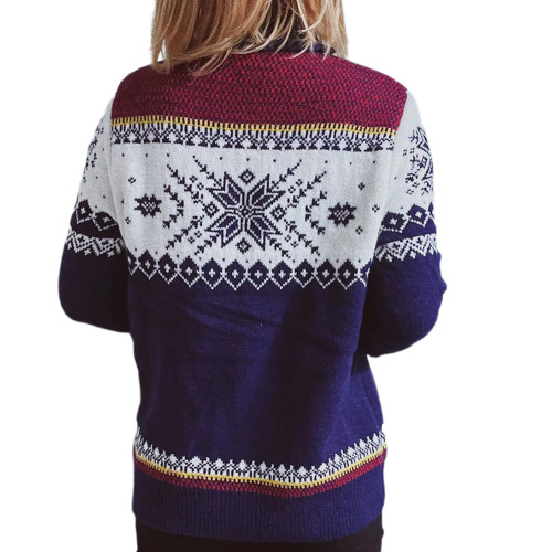 Navy Blue Christmas Snowflake Elk Knit Pullover Sweater TQK271408-34