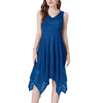 Blue Lace Sleeveless V Neck Irregular Party Dress TQK311194-5