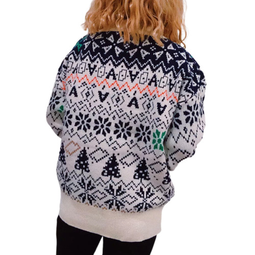 White Round Neck Vintage Snowflake Christmas Sweater TQK271412-1