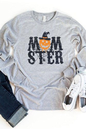Gray MOM STEP Pumpkin Graphic Print Crew Neck Top LC25116748-11