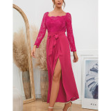 Rosy Lace Long Sleeve Split Wide Leg Jumpsuit TQK550323-6