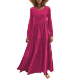 Rosy O Neck Pleated Swing Long Sleeve Maxi Dress TQK311199-6