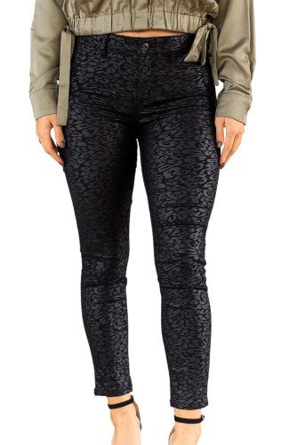 Black Sheen Leopard Print Mid Rise Skinny Pants LC7711296-2