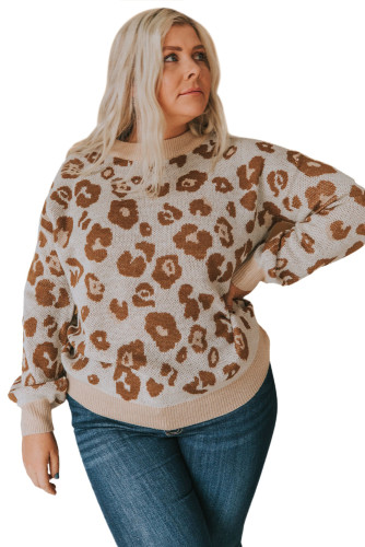 Plus Size Ribbed Hem Leopard Sweater PL272066-20