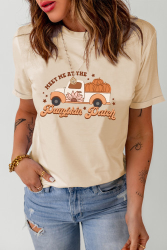 Khaki Pumpkin Patch Truck Graphic Print Short Sleeve Tee LC25218539-16