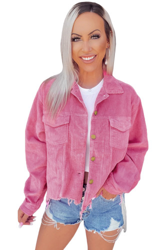 Pink Vintage Raw Hem Corduroy Jacket LC854174-10