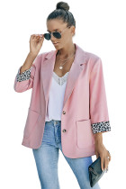 Pink Leopard lined Lapel Collar Blazer LC852403-10