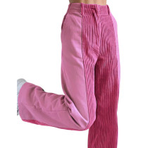 Pink Splicing Corduroy Pocket Casual Pants TQF511007-10