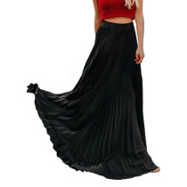 Black Pleated Mid-waist Maxi Skirt TQV360036-2