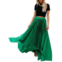 Green Pleated Mid-waist Maxi Skirt TQV360036-9