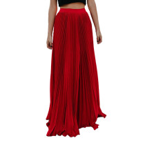 Red Pleated Mid-waist Maxi Skirt TQV360036-3