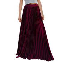 Burgundy Pleated Mid-waist Maxi Skirt TQV360036-23