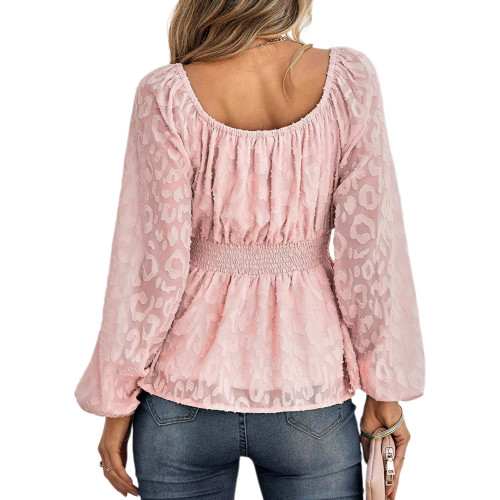 Pink Long Sleeve Jacquard Tunic Tops TQF210126-10