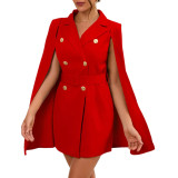 Red Solid Double-Breasted Cape Blazer TQK260066-3