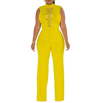 Yellow Metal Chain Decoration Sleeveless Jumpsuit TQK550325-7