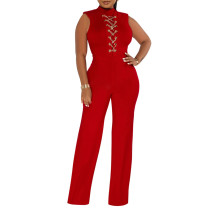 Red Metal Chain Decoration Sleeveless Jumpsuit TQK550325-3