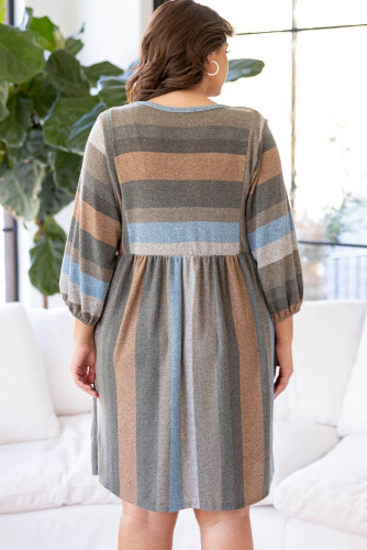 Stripe Plus Size 3/4 Sleeves Striped Print Empire Waist Dress PL61173-19