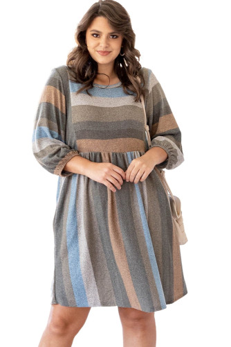 Stripe Plus Size 3/4 Sleeves Striped Print Empire Waist Dress PL61173-19