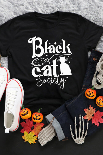 Black Cat Society Graphic Print Short Sleeve T Shirt LC25218823-2