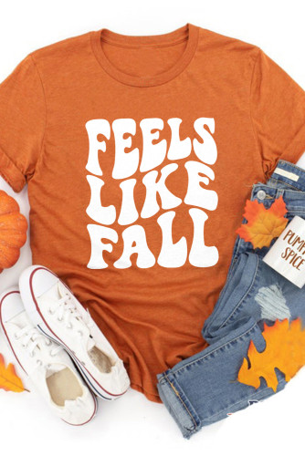 Orange FEELS LIKE FALL Short Sleeve Graphic T Shirt LC25218822-14