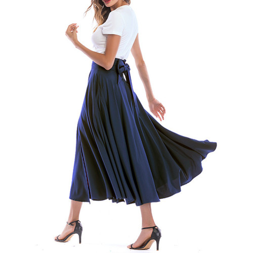 Navy Blue High Waisted Swing A-line Maxi Skirt TQV360048-34