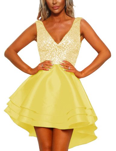 Heart Broken Yellow Gold Sequin Multi Layer Skater Dress LC220591-7