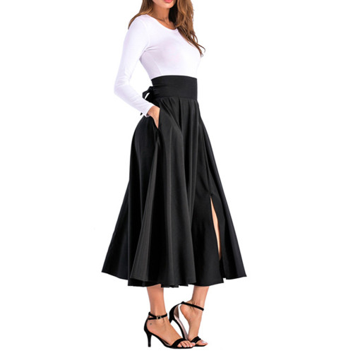 Black High Waisted Swing A-line Maxi Skirt TQV360048-2
