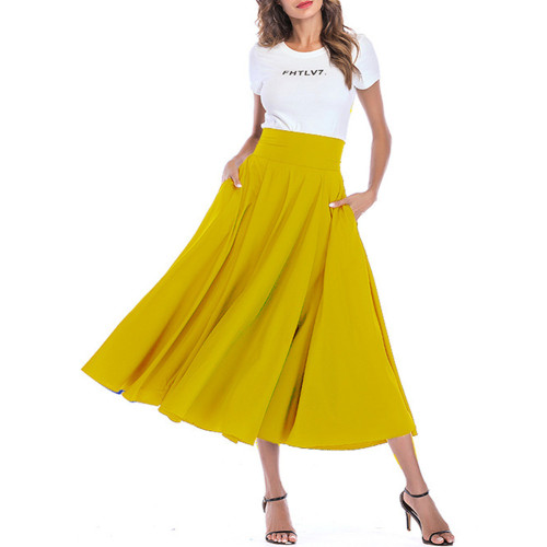 Yellow High Waisted Swing A-line Maxi Skirt TQV360048-7