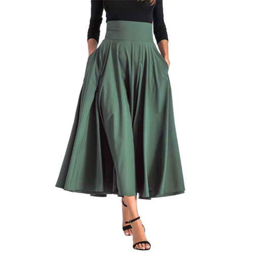 Green High Waisted Swing A-line Maxi Skirt TQV360048-9