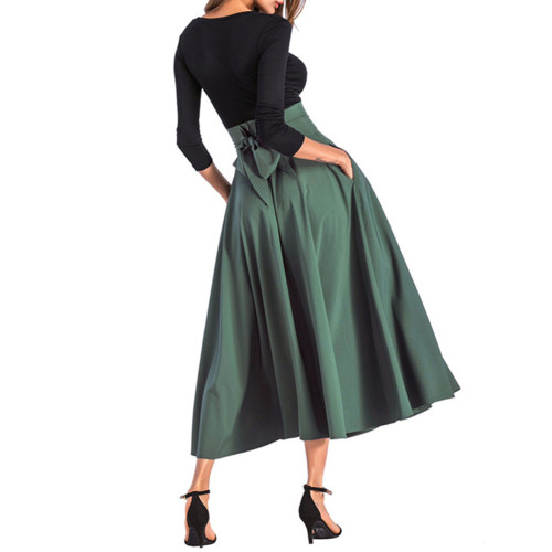 Green High Waisted Swing A-line Maxi Skirt TQV360048-9