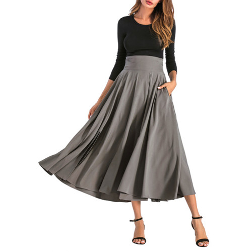 Dark Gray High Waisted Swing A-line Maxi Skirt TQV360048-26